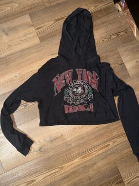 Forever 21 Black Ribbed Hoodie with Drawstring